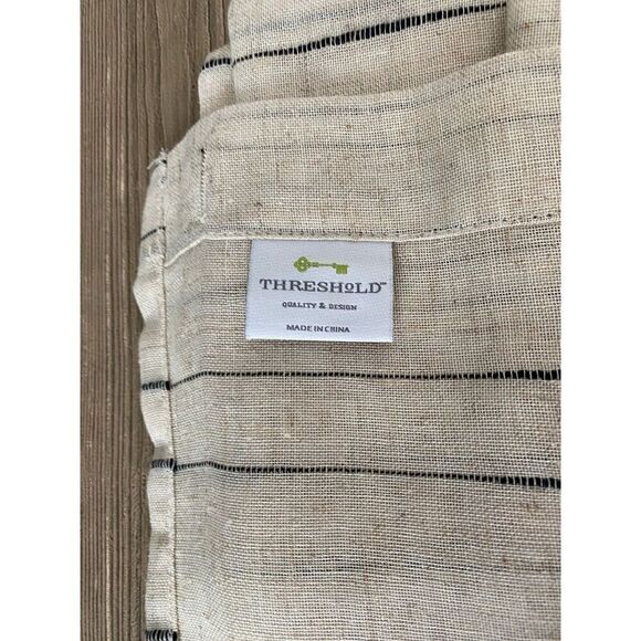 Threshold Ticking Striped Lines Linen Blend 72x72” Shower Curtain - Picture 3 of 5